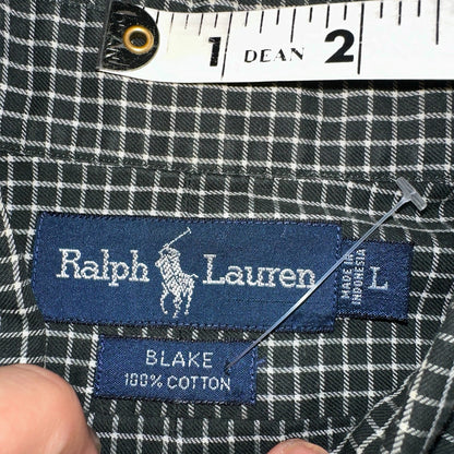 Ralph Lauren Polo VTG Button Down Shirt Men's L Black Plaid Blake Checker Board