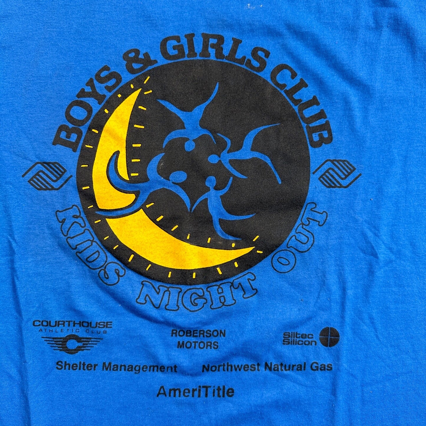 Boys and Girls Club VTG T Shirt 90s Hanes Blue Night Out Salem Oregon Moon Dance