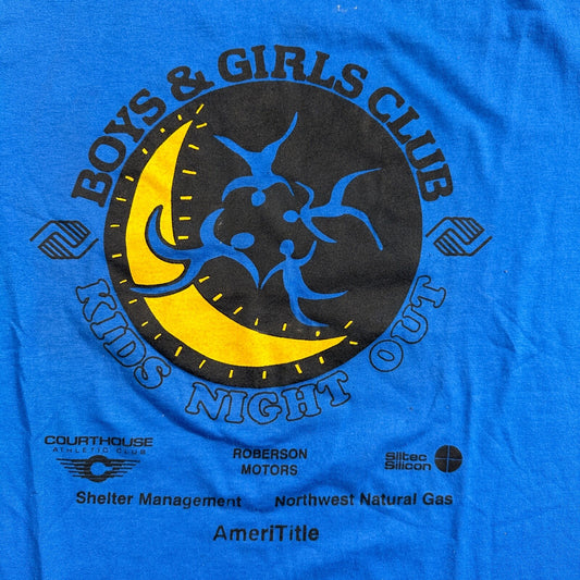 Boys and Girls Club VTG T Shirt 90s Hanes Blue Night Out Salem Oregon Moon Dance