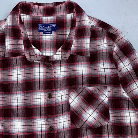 Women’s Pendleton Flannel Shirt Button Up Plaid Magenta Black 90s Punk Grunge XL