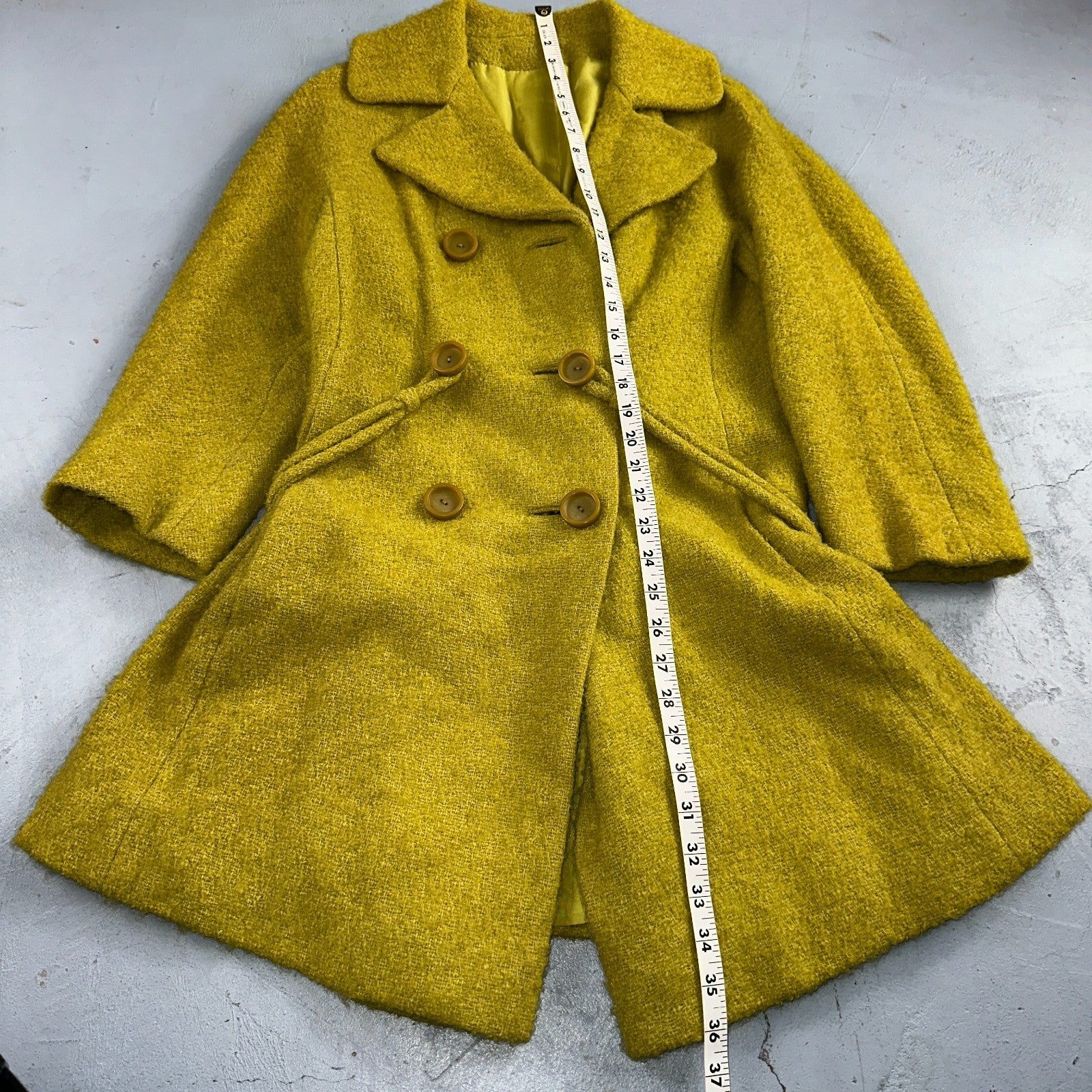 Vintage 60s Green Tennis Wool Coat ILGWU Union Mod Double Breasted Rockabilly