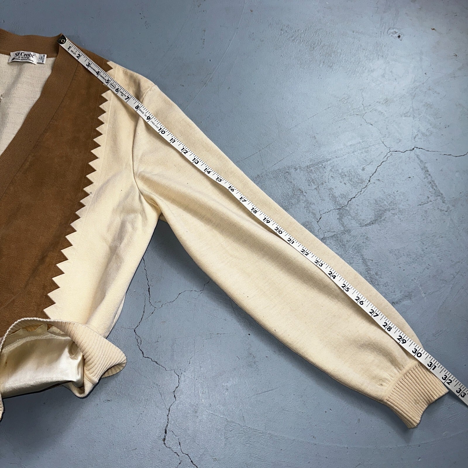 VTG St. Croix Knits Zephyr Wool Cardigan Size L Ivory Old Money Academia Preppy