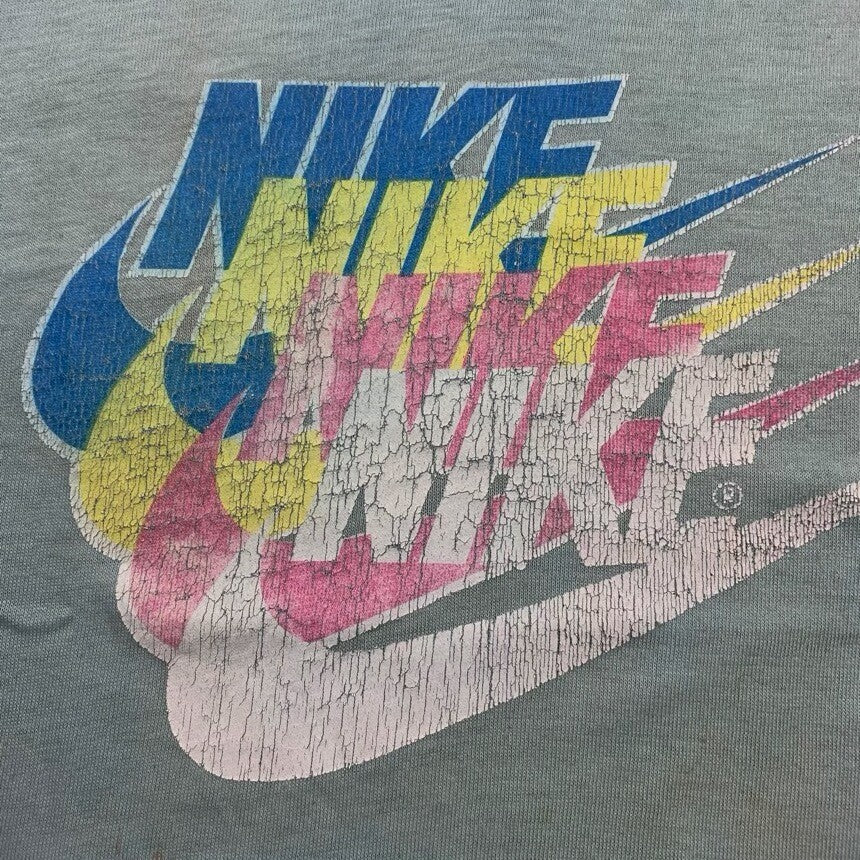 Nike Vintage T Shirt USA 70s 80s Quad Swoosh Block Print Running Oregon Geisha
