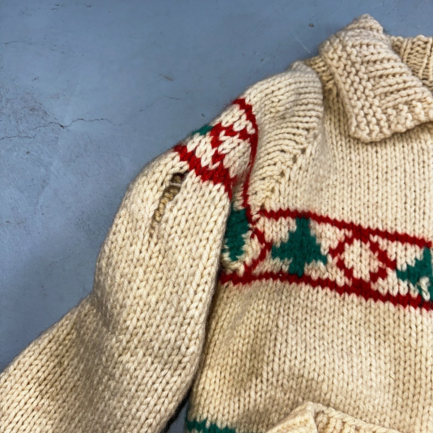 VTG 1950’s Cowichan Wool Full Zip Up Hand Knit Sweater Winter Sled Novelty Talon