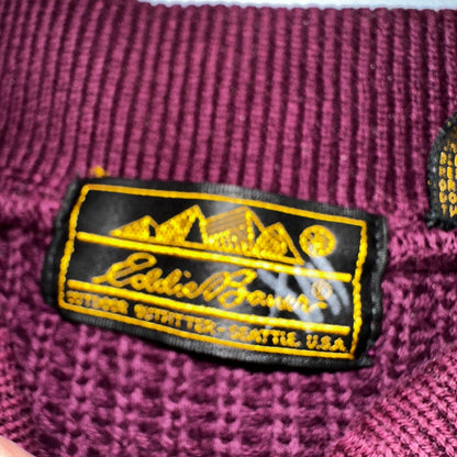 Eddie Bauer VTG 80s Sweater Mens Large Maroon Knit Henley Pullover Outdoor