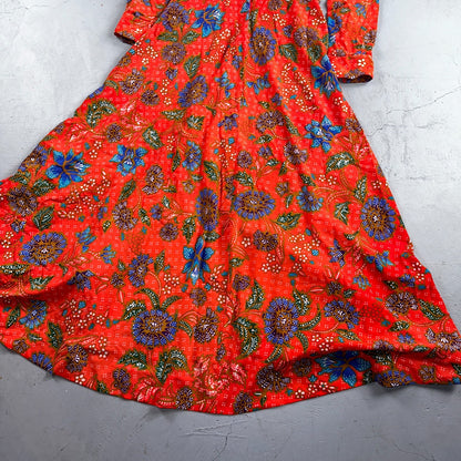 Vintage Denise Maxi Dress Red Floral Batik Boho 70s Style Hermosa Beach CA Rare
