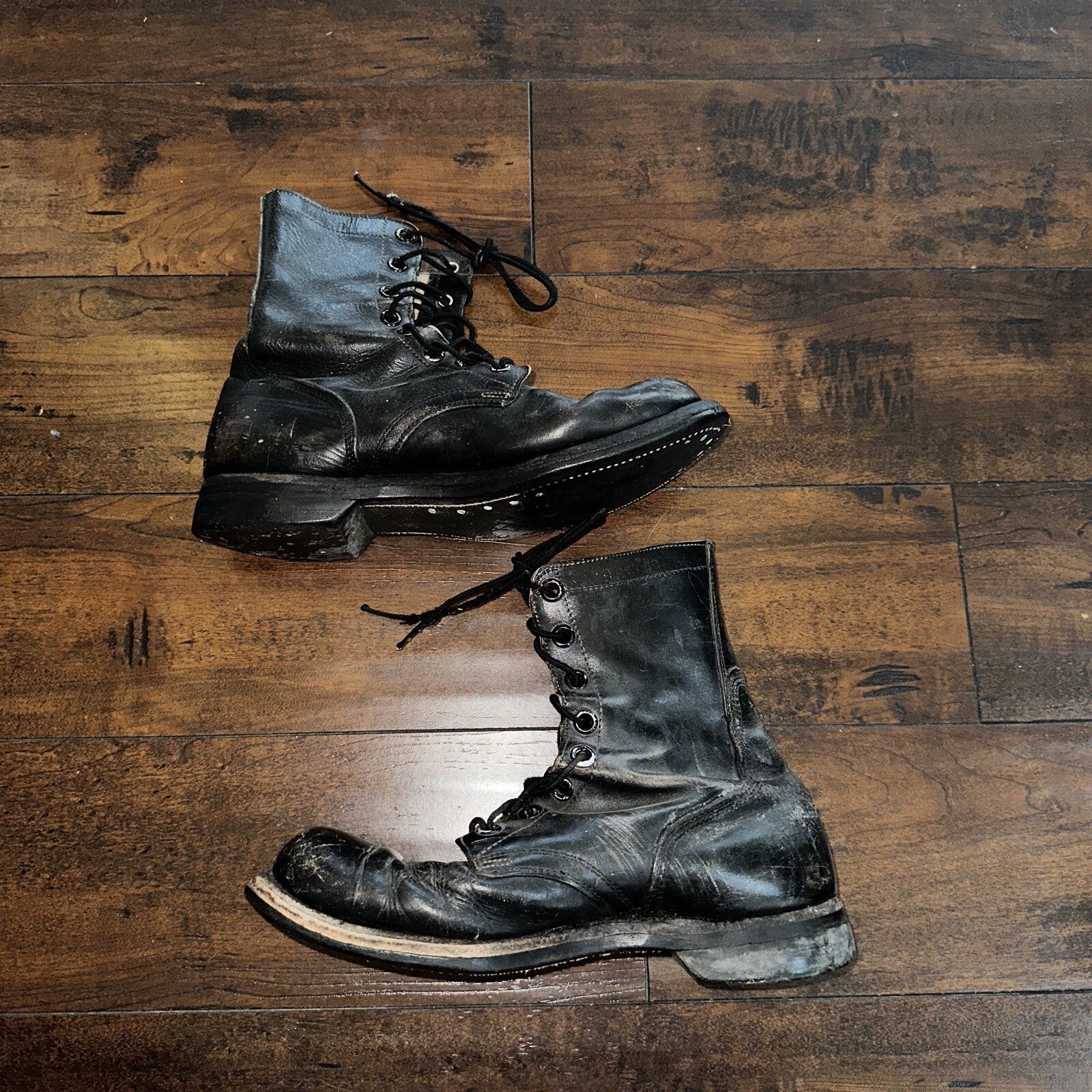 VTG Military Black Lace Up Work Boots 1950s 50s 60s Post WWII Size 8 ? High