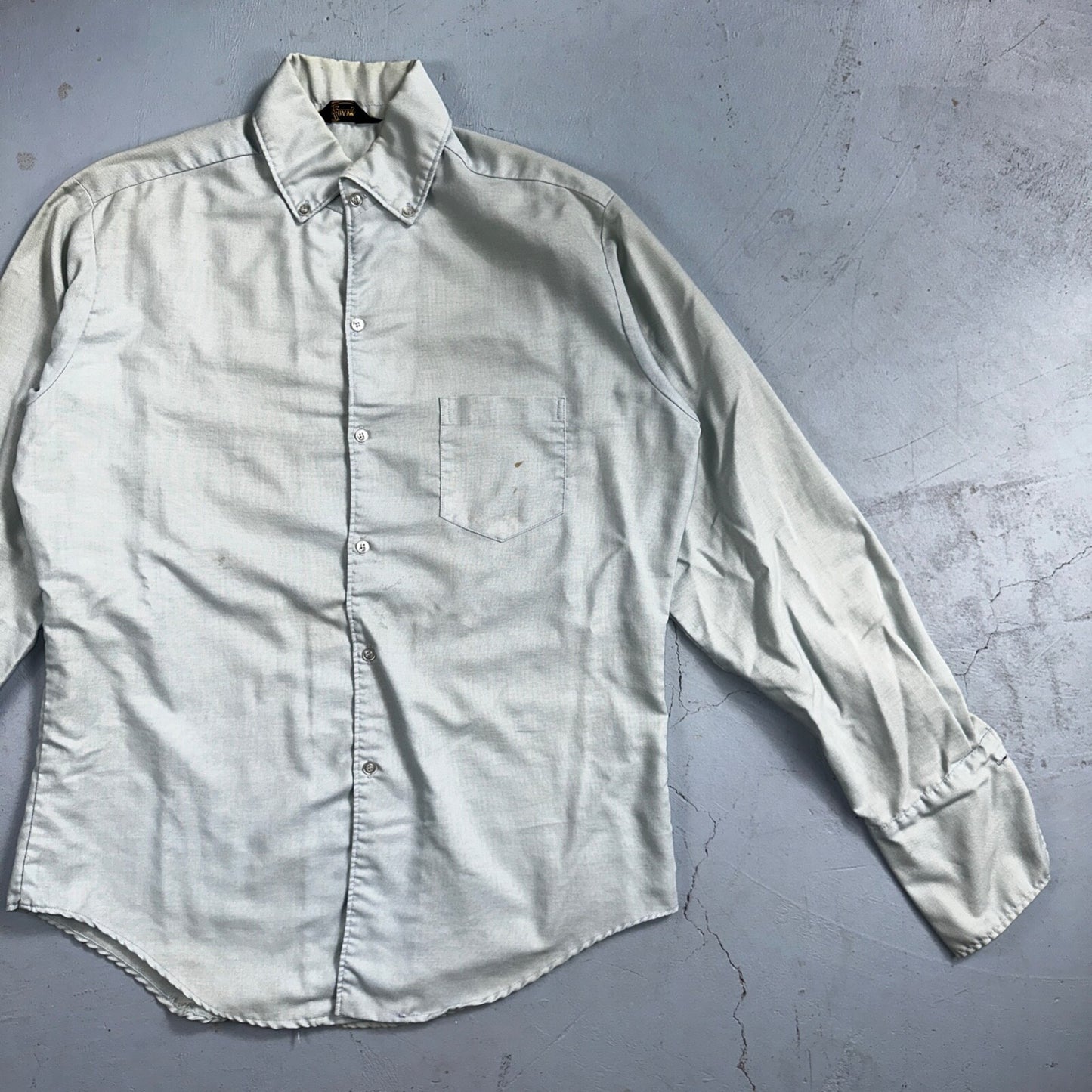 Vintage 70s DaVinci California Mod Long Sleeve Button Shirt Blue Thrashed