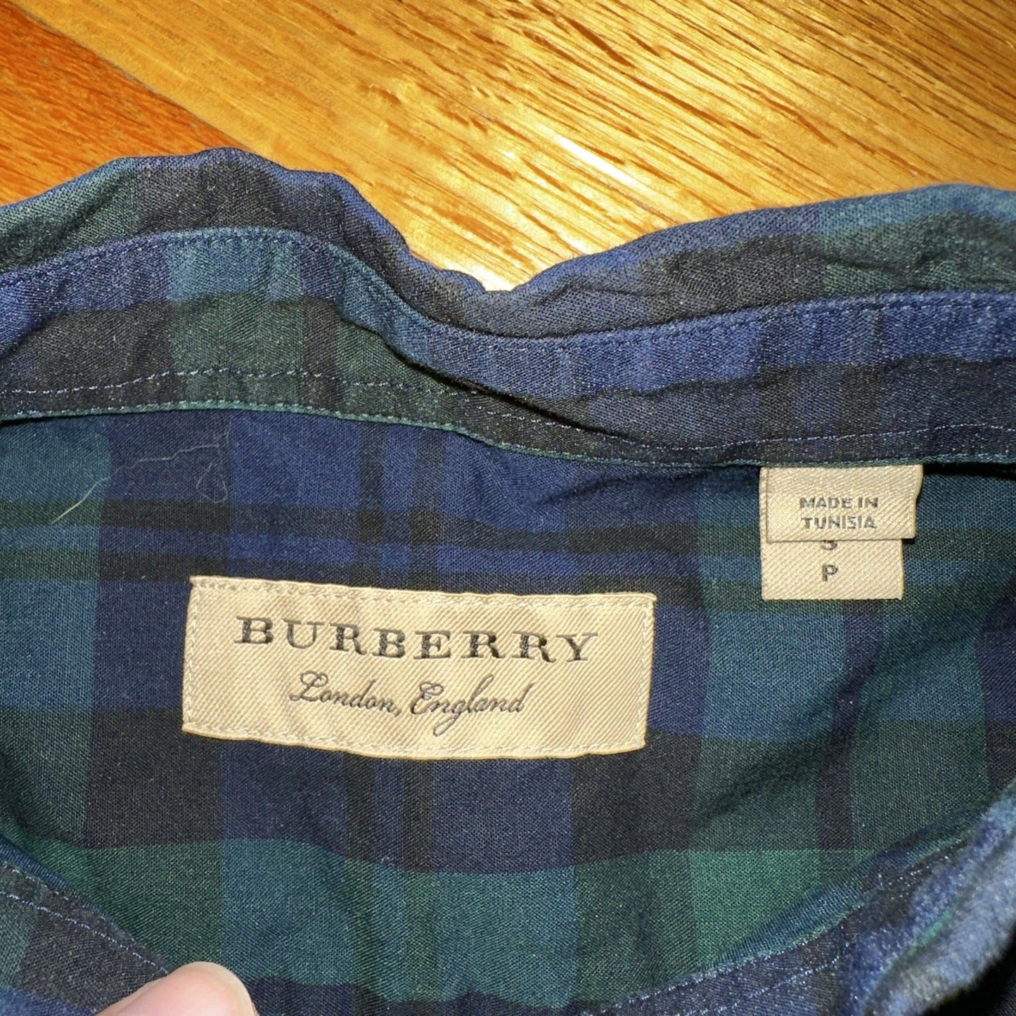 Burberry Men’sGreen Plaid Shirt Size S Button Up Long Sleeve Lightweight Cotton