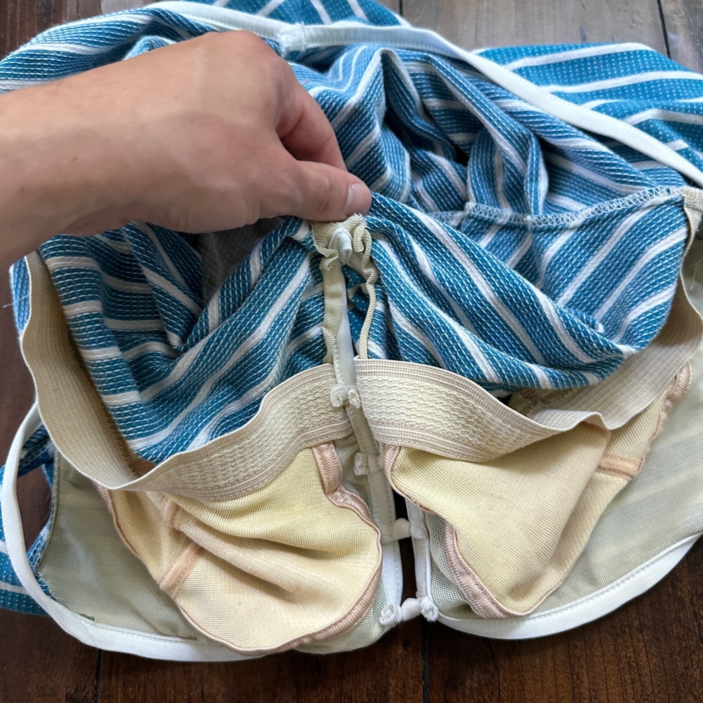 VTG 60s Bodysuit Fits Women's M Built in Bra Blue Striped Swim Rockabilly barbie