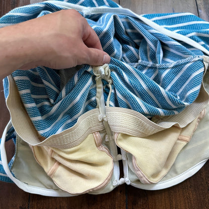 VTG 60s Bodysuit Fits Women's M Built in Bra Blue Striped Swim Rockabilly barbie