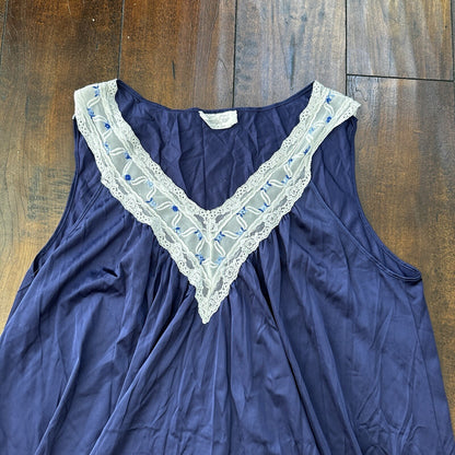 Vintage Vanity Fair Long Nightgown Sleep Womens Size L Blue Satin Sleeveless