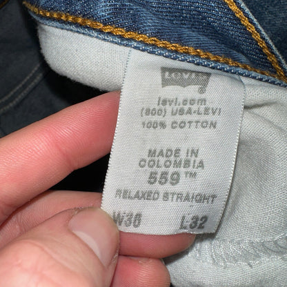 Levis 559 Relaxed Straight Fit Rugged Dark Blue VTG Y2K Denim Jeans Mens 36x32