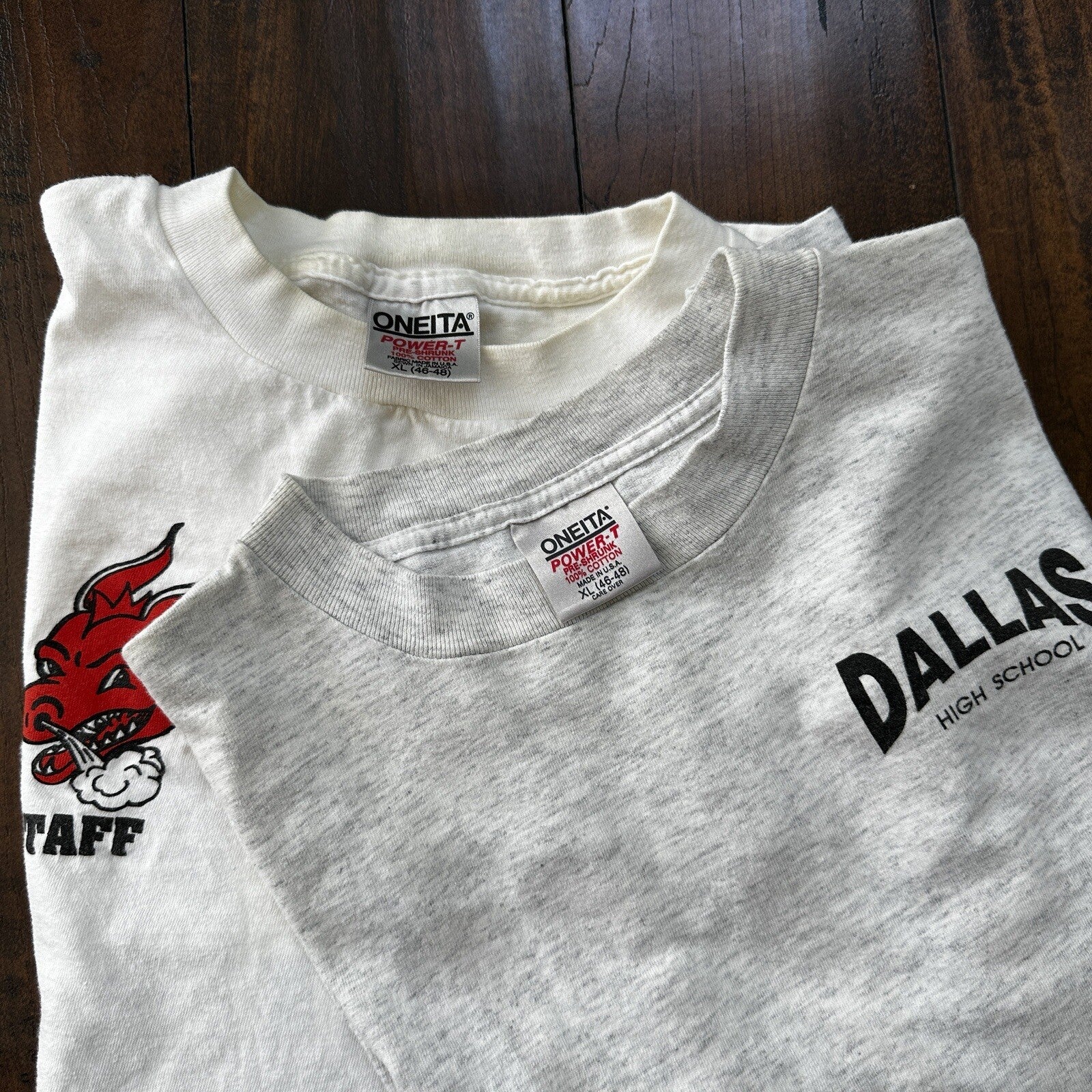 Oneita 90s Lot 2 Vintage T Shirt Dallas Oregon Dragons Basic White Grey Rap