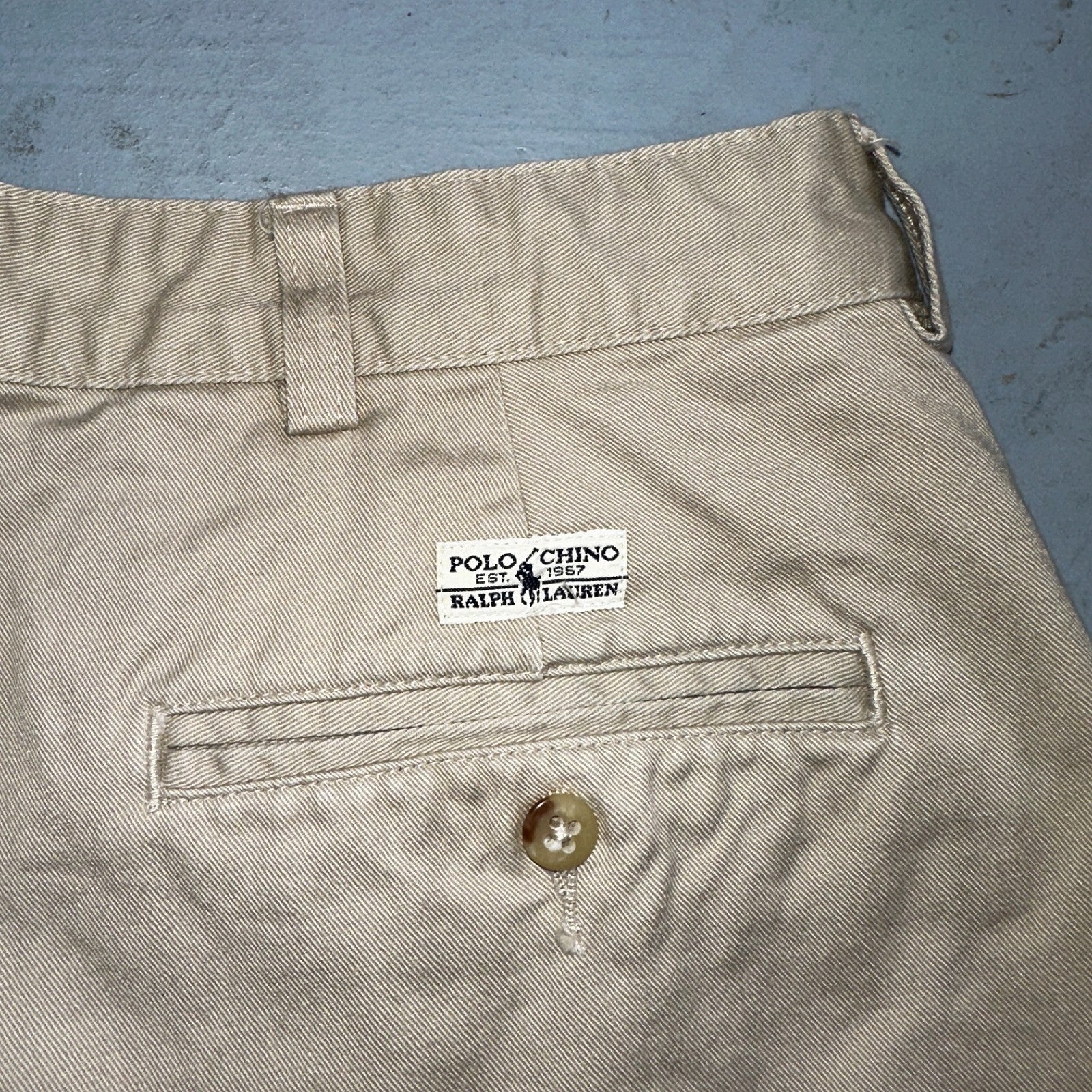 Polo Ralph Lauren Chino Pleated Shorts Mens 34 Beige Khaki 100% Cotton Vintage