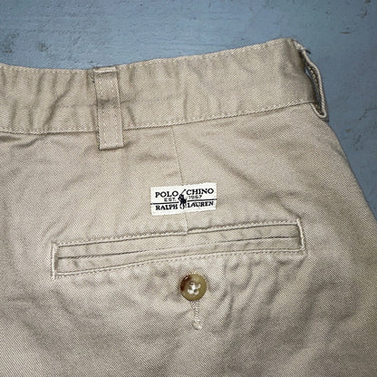 Polo Ralph Lauren Chino Pleated Shorts Mens 34 Beige Khaki 100% Cotton Vintage