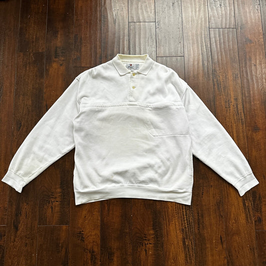 Vintage 90s Sweatshirt Size M White Color Pullover 1/4 With Pocket Seinfeld Vibe