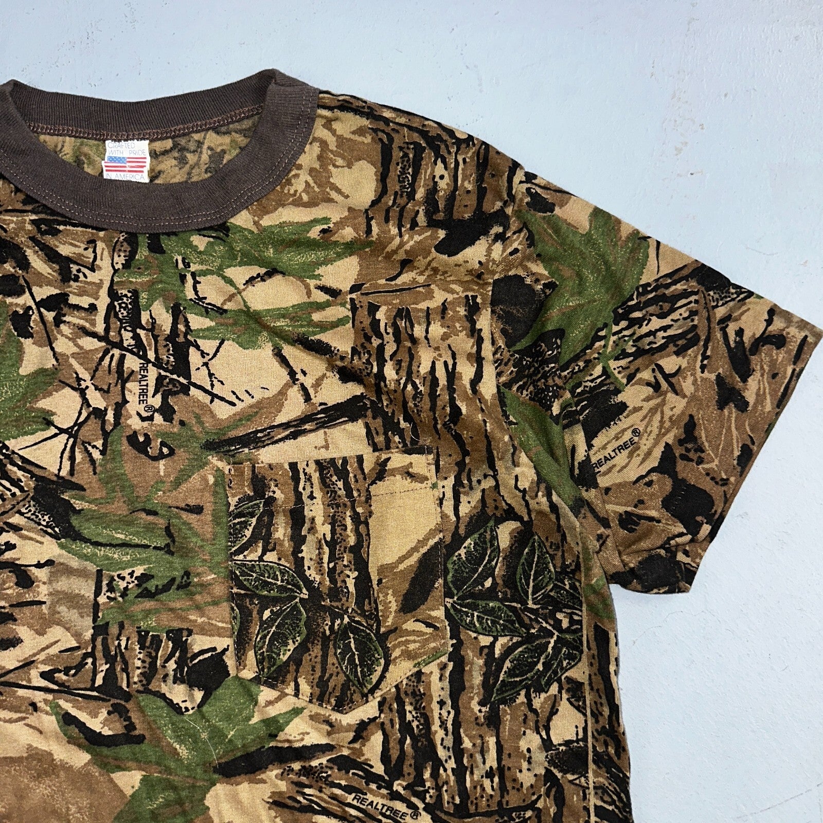 Camo 80s Single Stitch VTG T Shirt Short Sleeve Woodland Hunting USA REALTREE