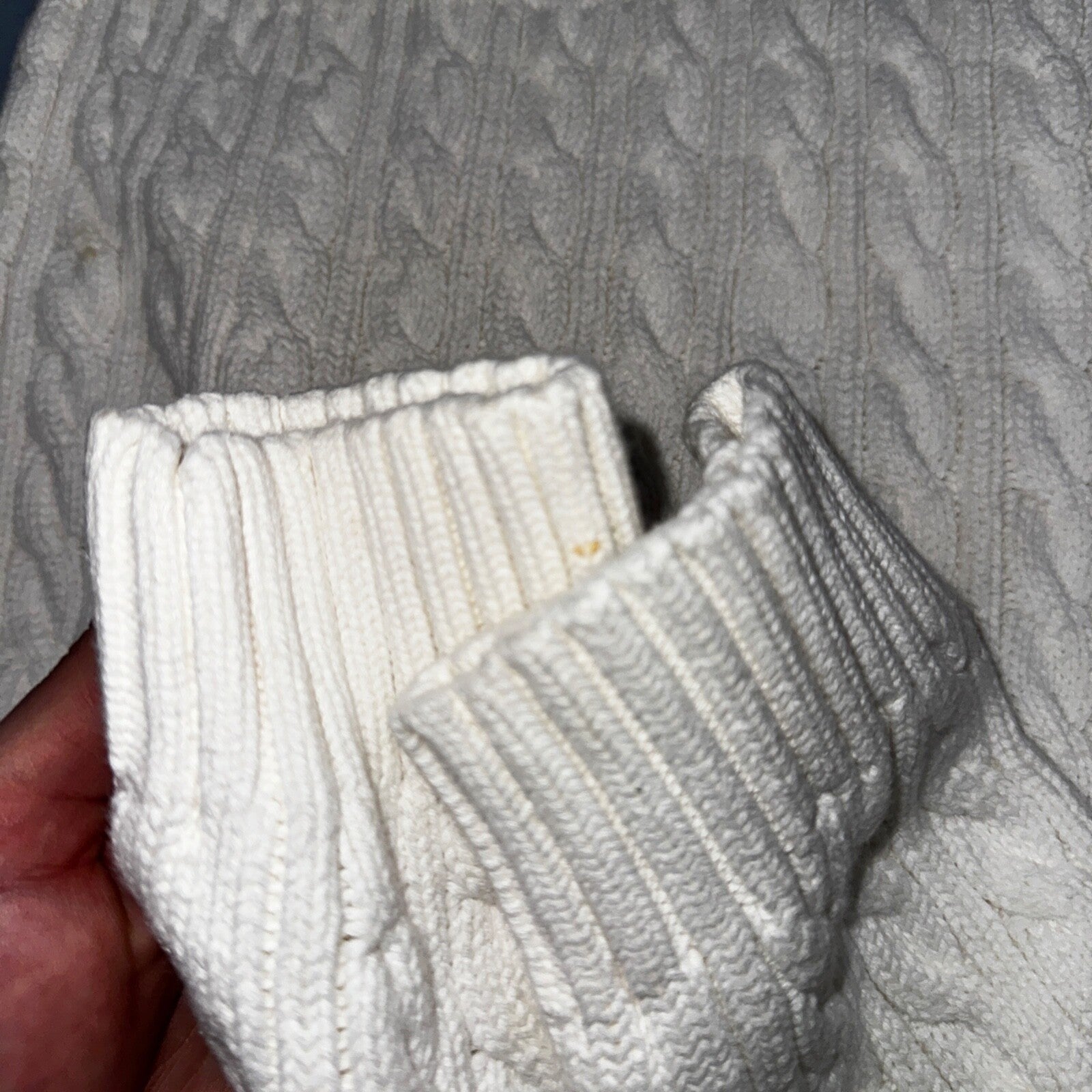 Lauren Ralph Lauren White Cable Knit V Neck Pullover Sweater Womens M Cotton