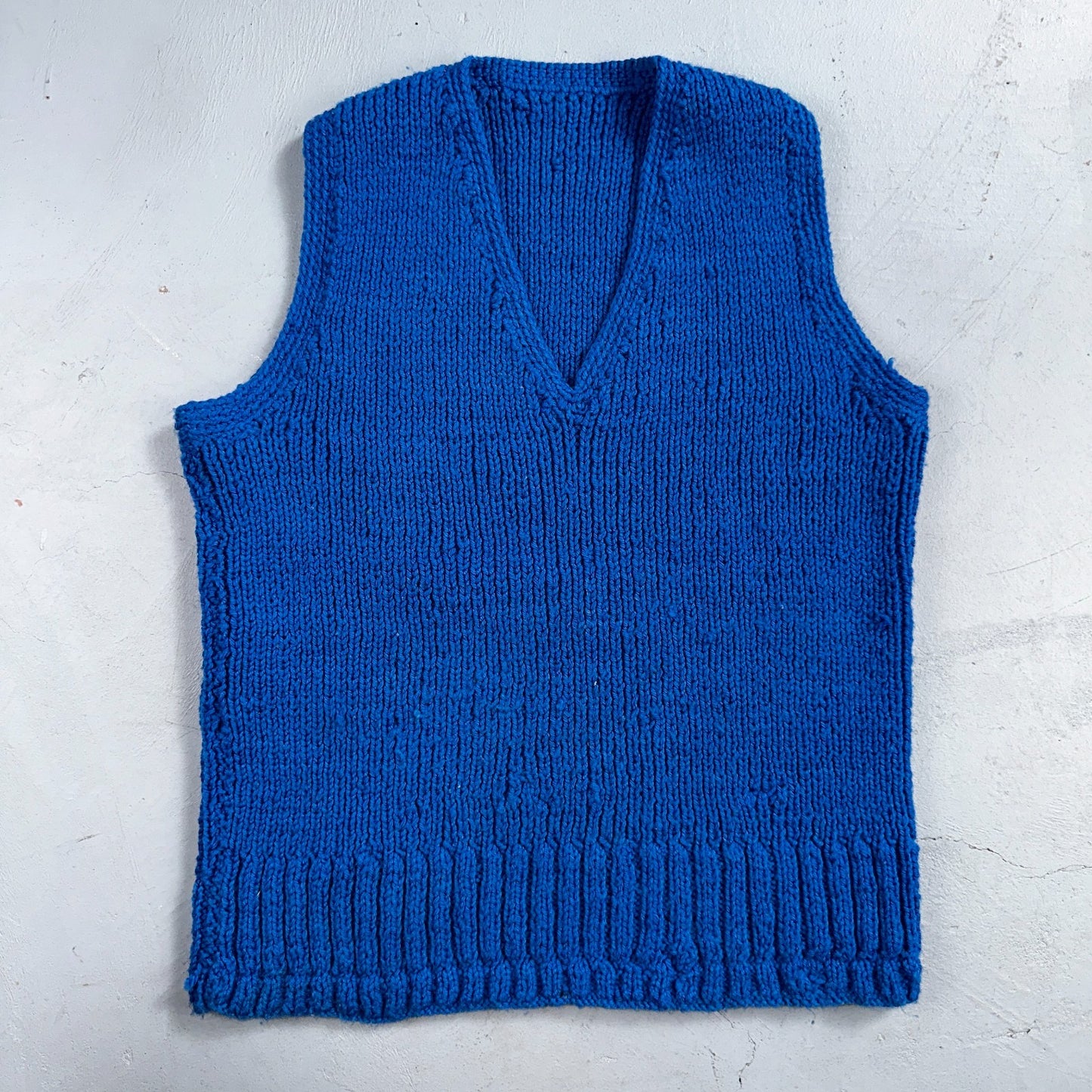 VTG Blue Vest Knitted Sleeveless Sweater Pullover Handmade Knit 70s 1970s