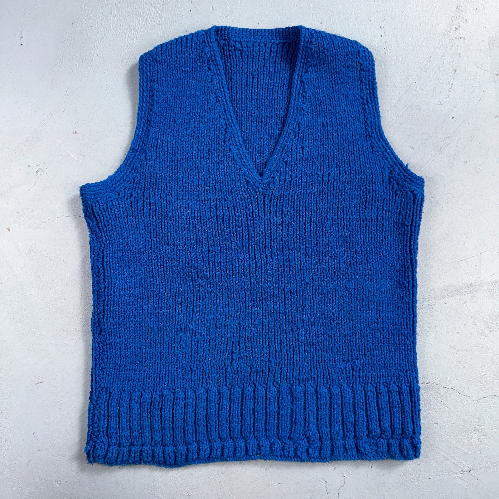 VTG Blue Vest Knitted Sleeveless Sweater Pullover Handmade Knit 70s 1970s