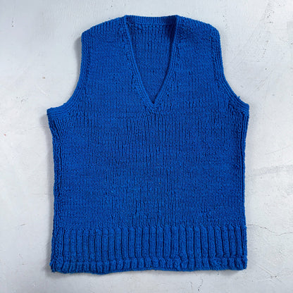 VTG Blue Vest Knitted Sleeveless Sweater Pullover Handmade Knit 70s 1970s