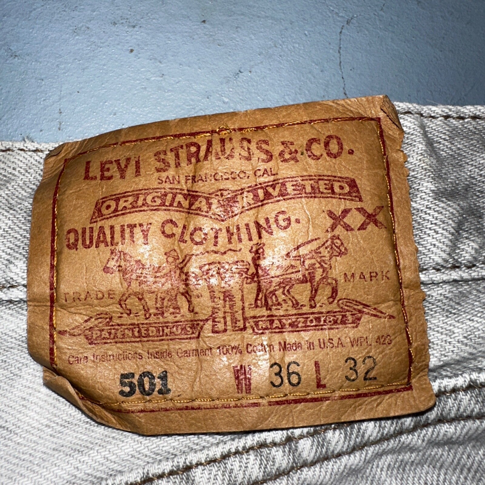 Levis 501 Vintage 90s USA XX Straight Leg Jeans Gray Light Wash 36x32 Act 33x30