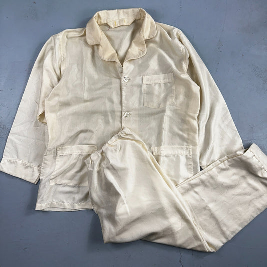 Christian Dior VTG Pajama Set Mens Cream Pants Shirt USA 90s Heavy Wear