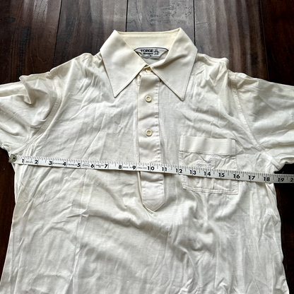 vtg Forge Munsingwear White 70s Shirt poly disco buttons cool white basic 60s