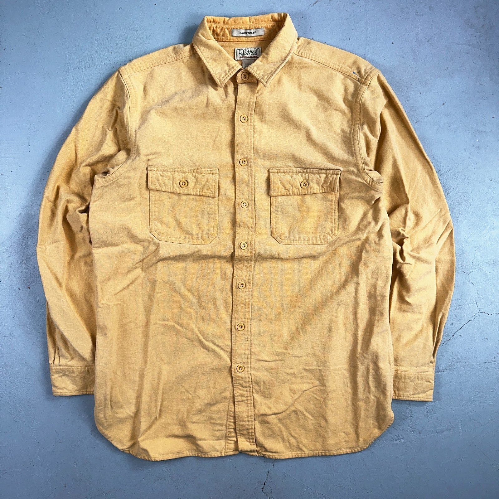 Vintage LL Bean Chamois Cloth Flannel Shirt Mens L Tall Yellow Made in USA 90s