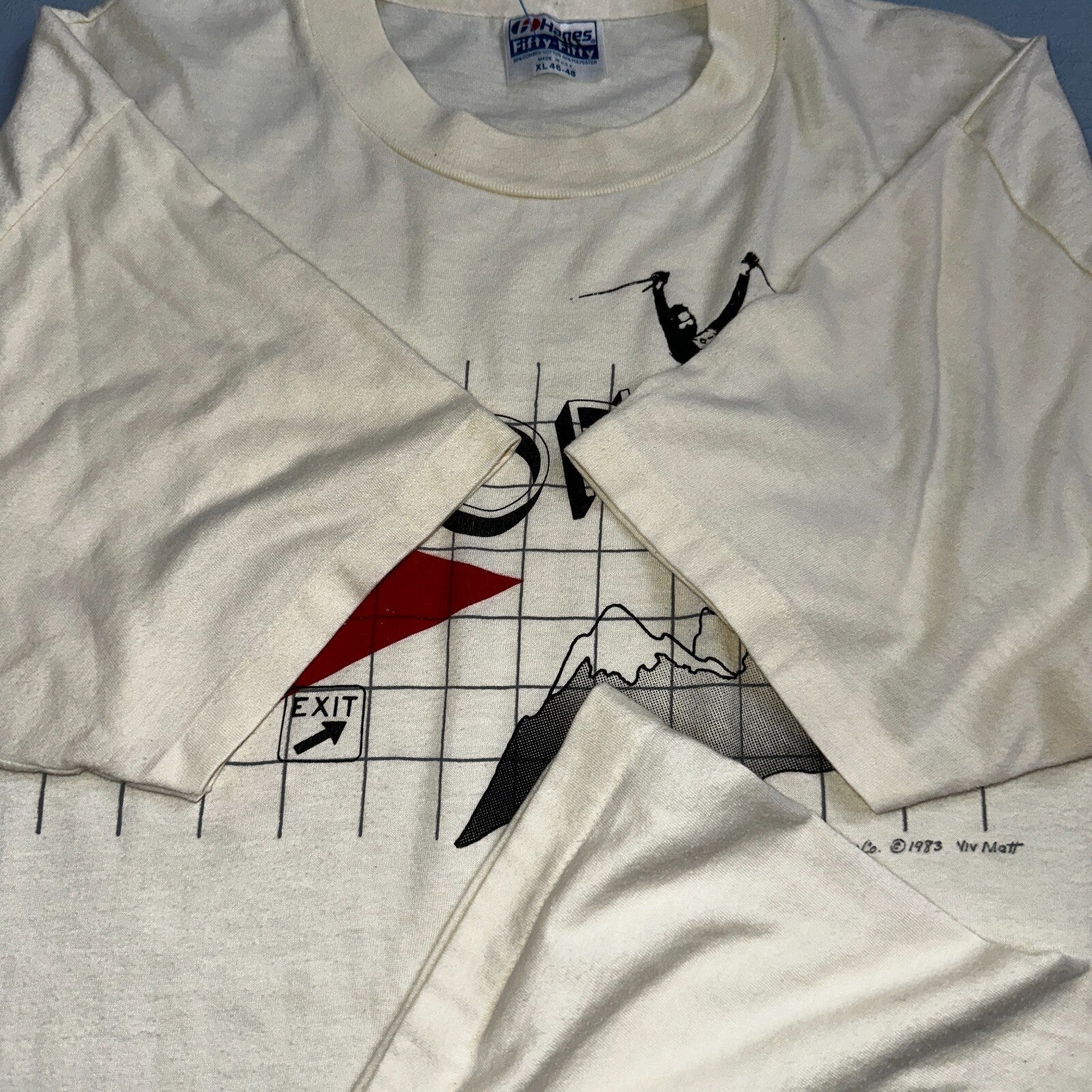 Oregon Ski Deer Mountains 80s Hanes 50/50 VTG T Shirt Grid Sports Travel USA