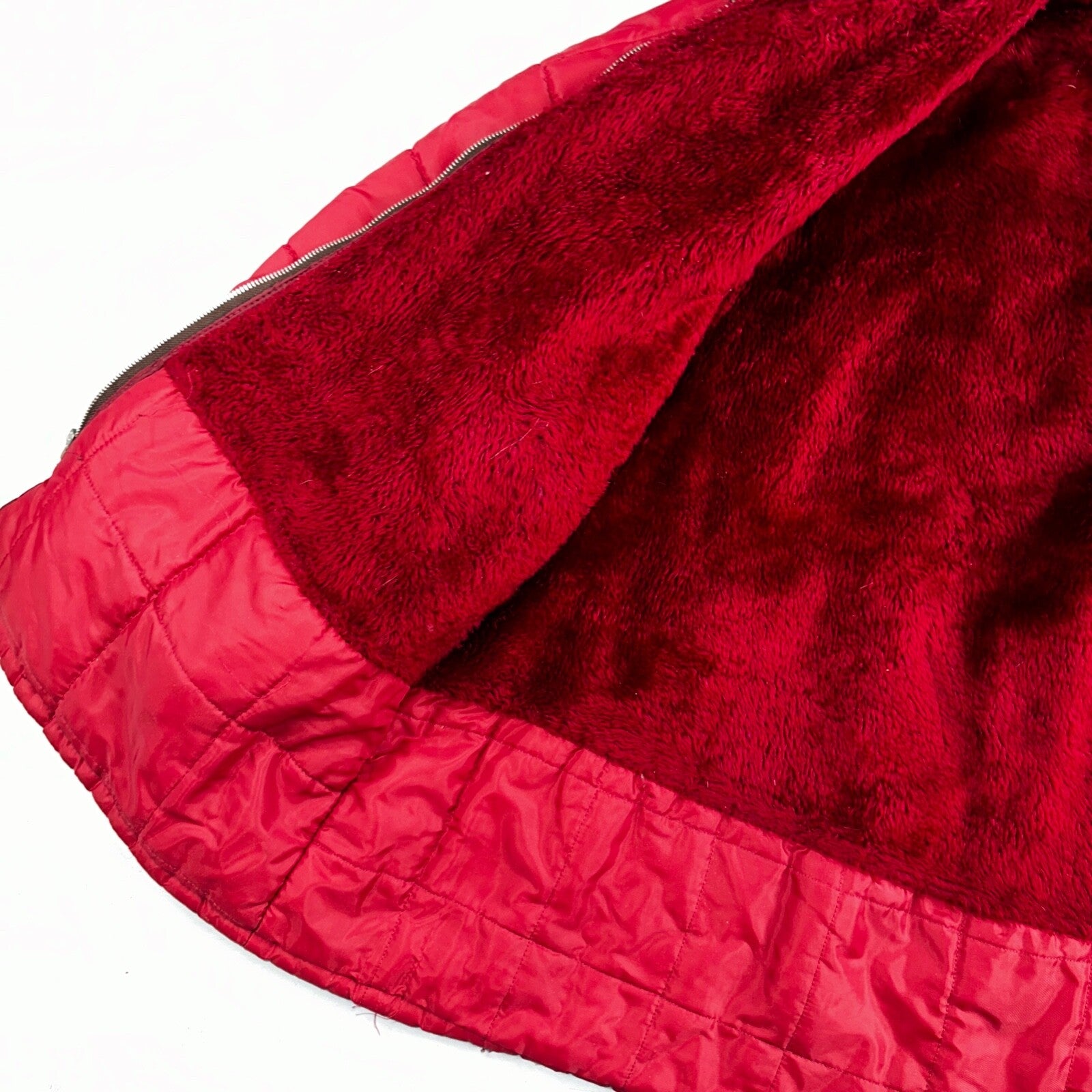 Haband Jacket Mens Red Barn Chore Puffer Coat Hood Zip Up Scovill 70s Fur Lined