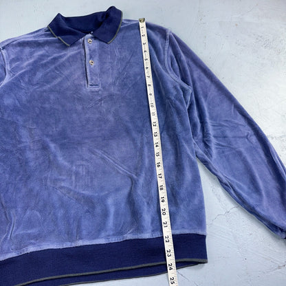Velour Polo Shirt Hartog Marines Mens VTG 70s L USA Blue 1970s Rockabilly Worn