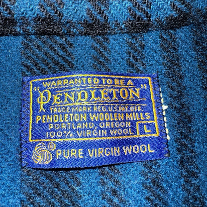 Pendleton Wool Coat Mackinaw VTG Hunting Jacket Blue Plaid Mens Large USA 80s