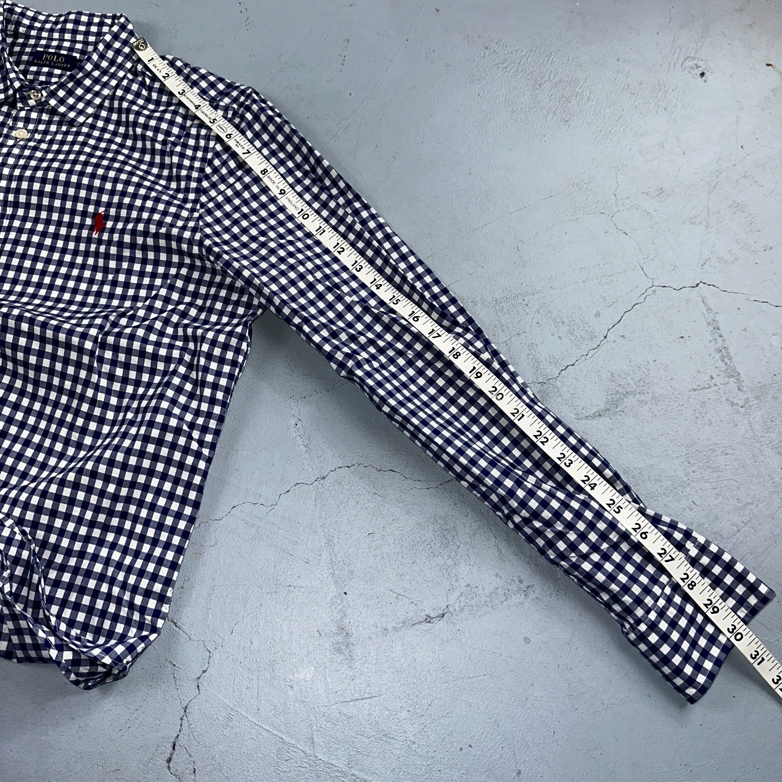 Ralph Lauren Boys XL Blue Gingham Check Long Sleeve Shirt 100% Cotton Polo