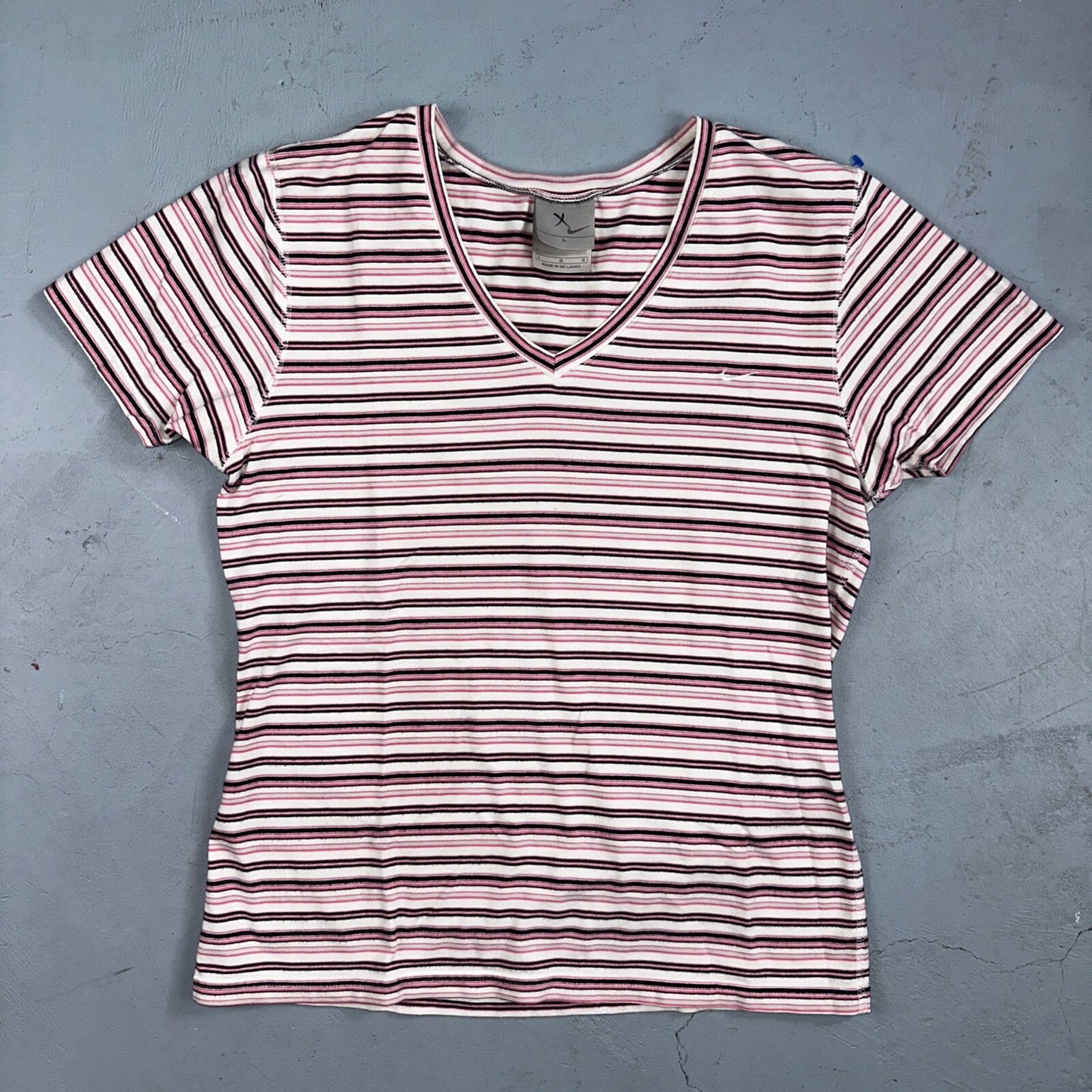 Nike Striped Y2K VTG T Shirt Womens Large Pink Purple Sports Cute Silver Tag