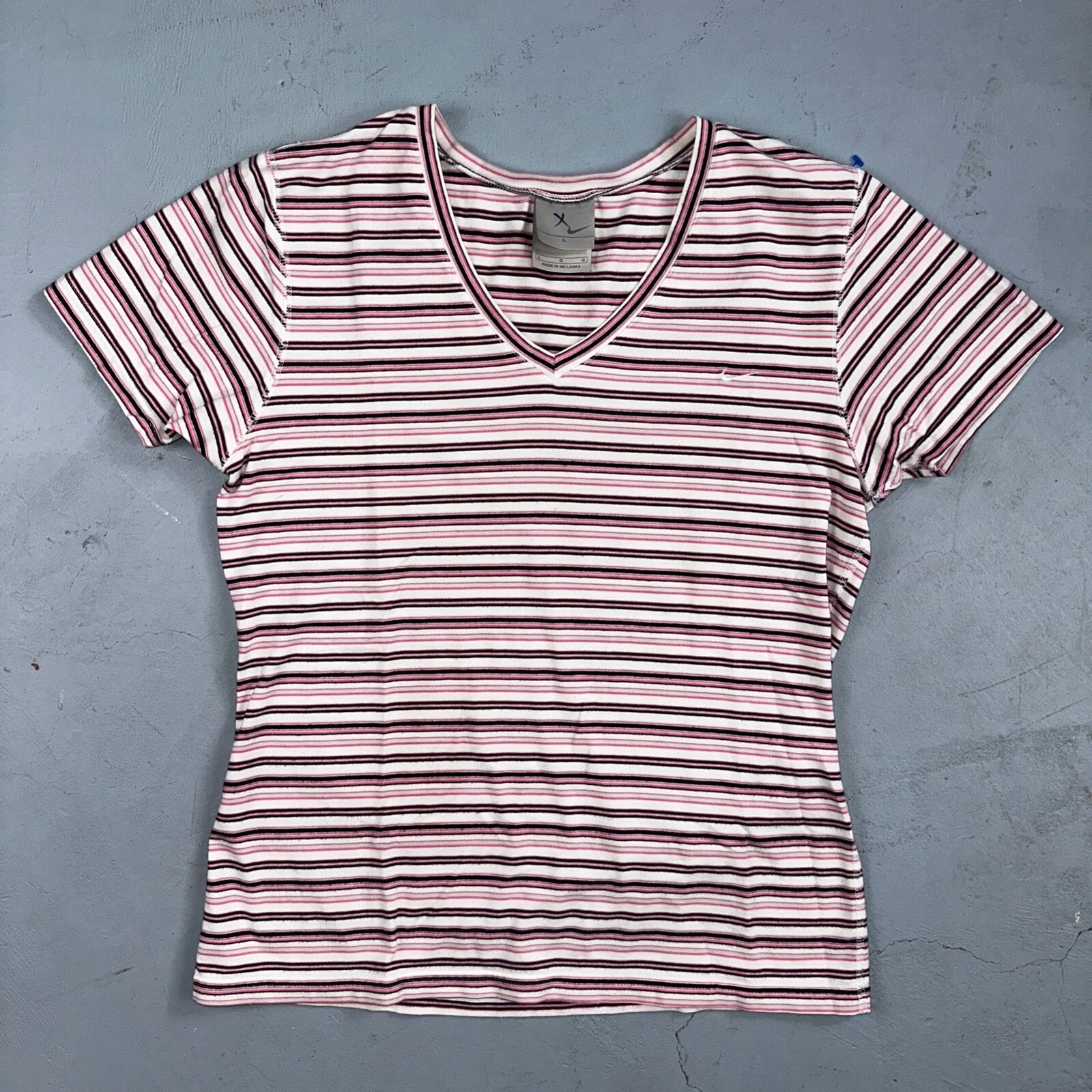 Nike Striped Y2K VTG T Shirt Womens Large Pink Purple Sports Cute Silver Tag
