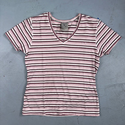 Nike Striped Y2K VTG T Shirt Womens Large Pink Purple Sports Cute Silver Tag
