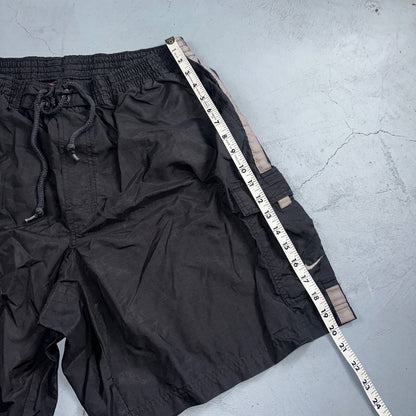 Nike Vintage Black Nylon Shorts Swoosh XL 90s Black Tag 9” Inseam Running Track