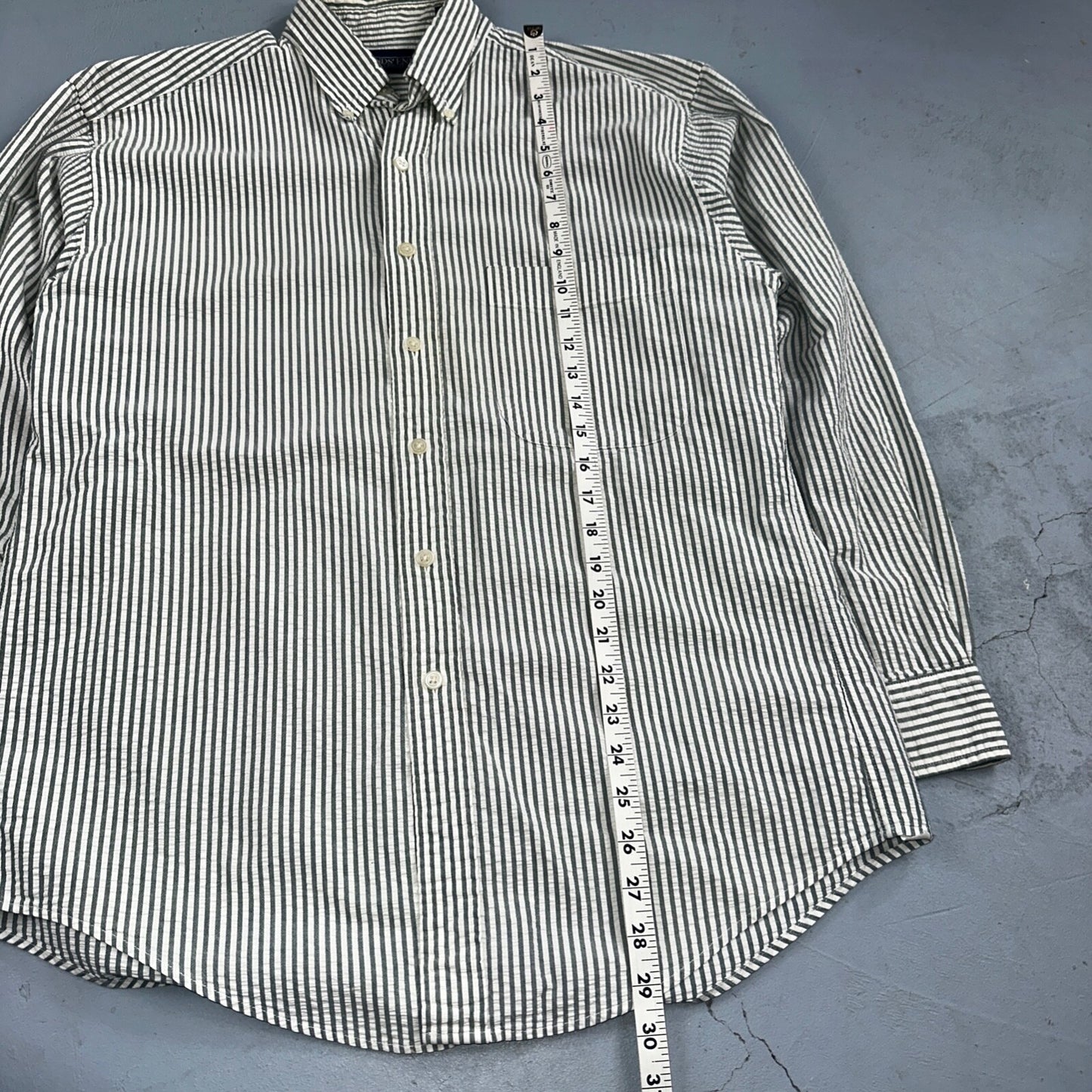 Lands End Shirt Men's M Green Striped Long Sleeve Button Down Trad Fit VTG 90s