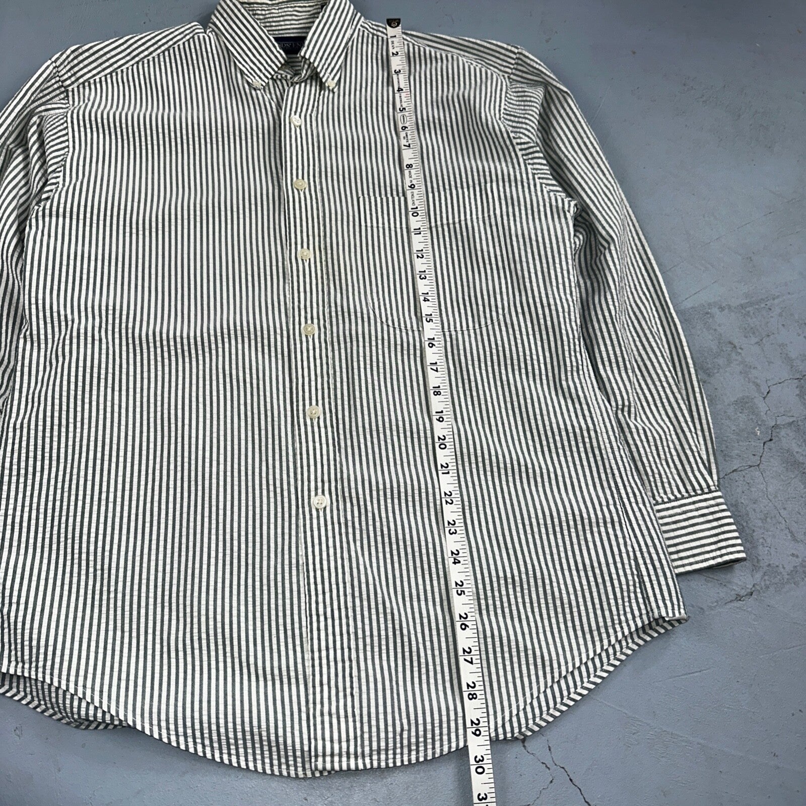 Lands End Shirt Men's M Green Striped Long Sleeve Button Down Trad Fit VTG 90s