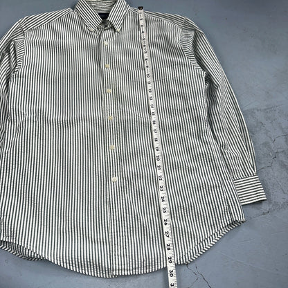 Lands End Shirt Men's M Green Striped Long Sleeve Button Down Trad Fit VTG 90s
