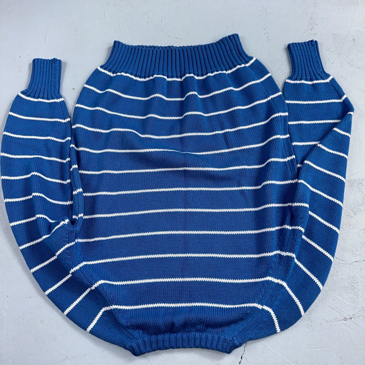 Vintage Preswick & Moore Cotton Blue Knit Crewneck Sweater Striped Chic