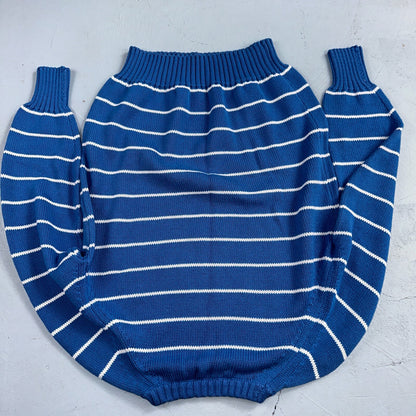 Vintage Preswick & Moore Cotton Blue Knit Crewneck Sweater Striped Chic
