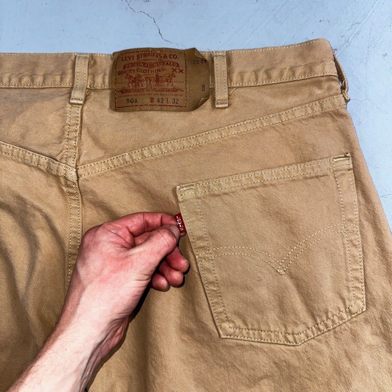 Levis 501 Vintage 90s USA XX Straight Leg Jeans Khaki Brown Wash 42x32 Act 40x32