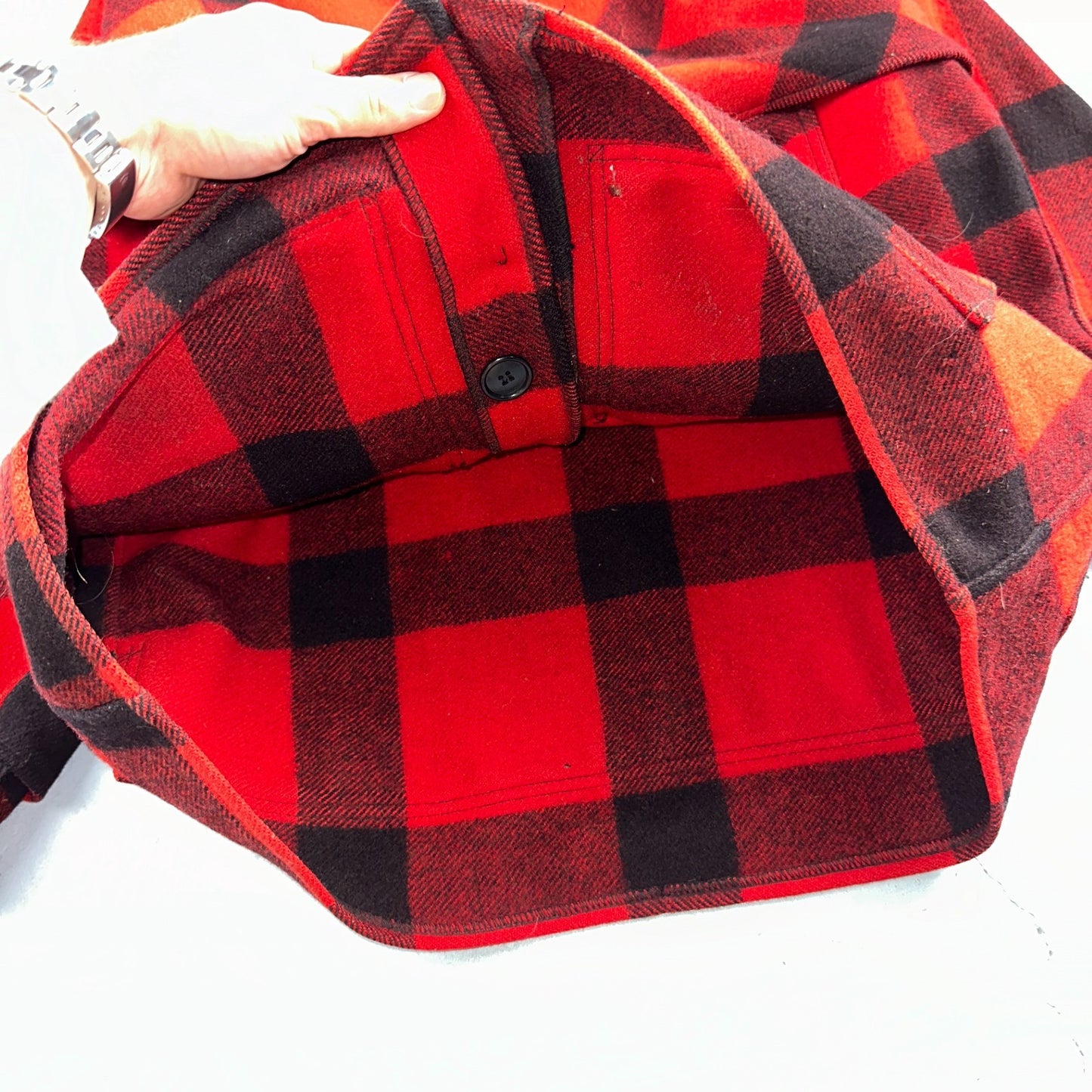 Filson Double Mackinaw Cruiser Coat Jacket Mens 46 Red Plaid Wool 70s Vintage