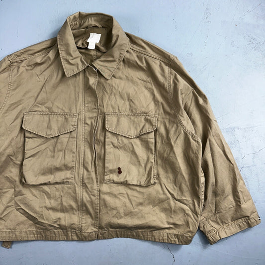 H&M Women’s Boxy Twill Jacket Beige Size XL Military Vintage Crop Style Stained