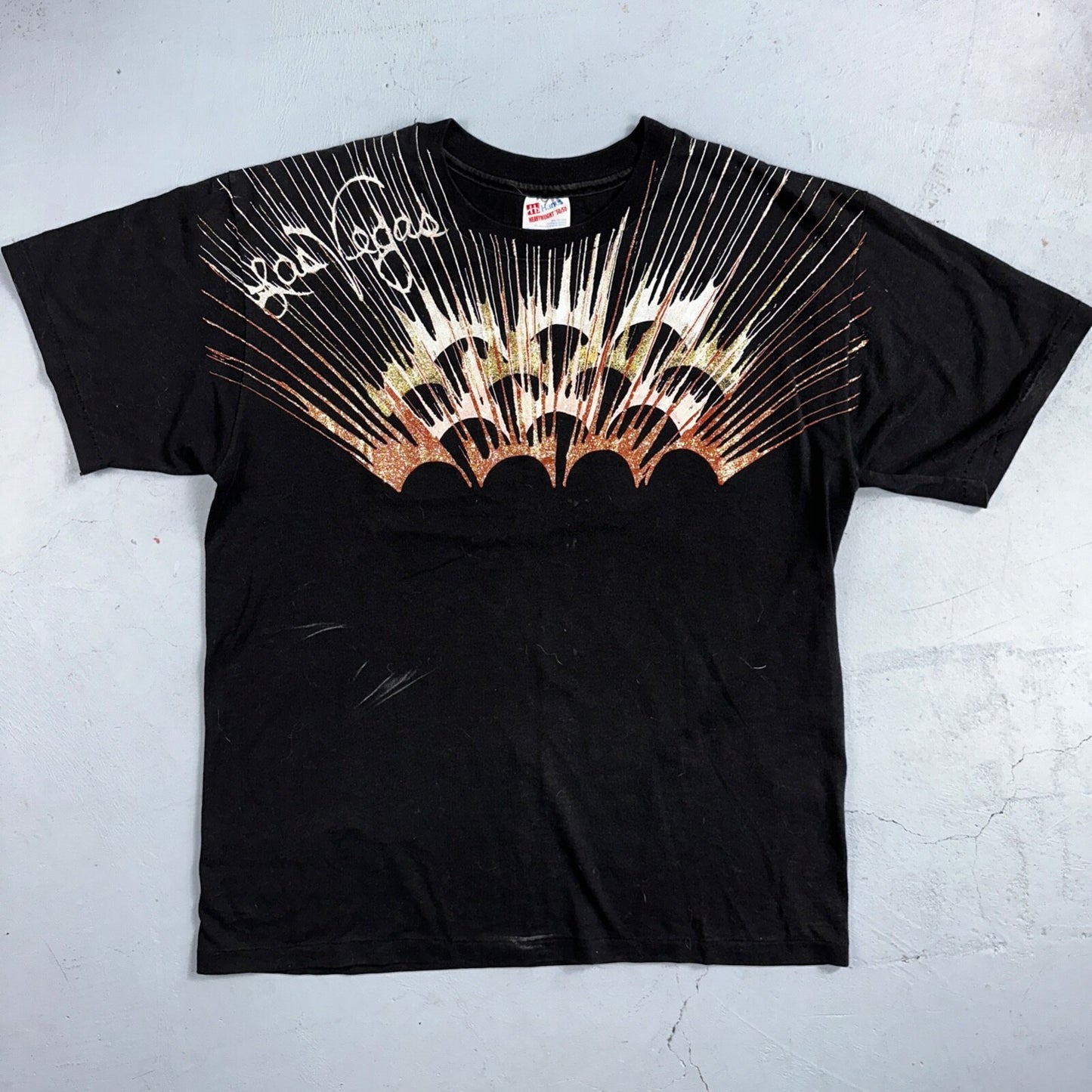Hanes Las Vegas Nevada Glittery VTG T Shirt New Years Paint Splash Casino 90s