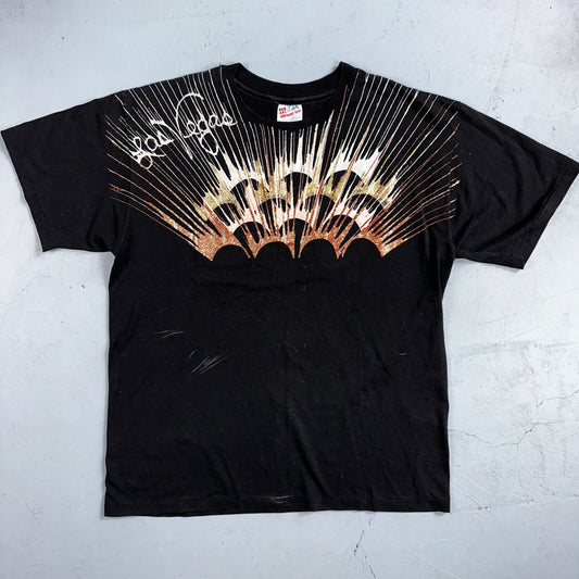 Hanes Las Vegas Nevada Glittery VTG T Shirt New Years Paint Splash Casino 90s