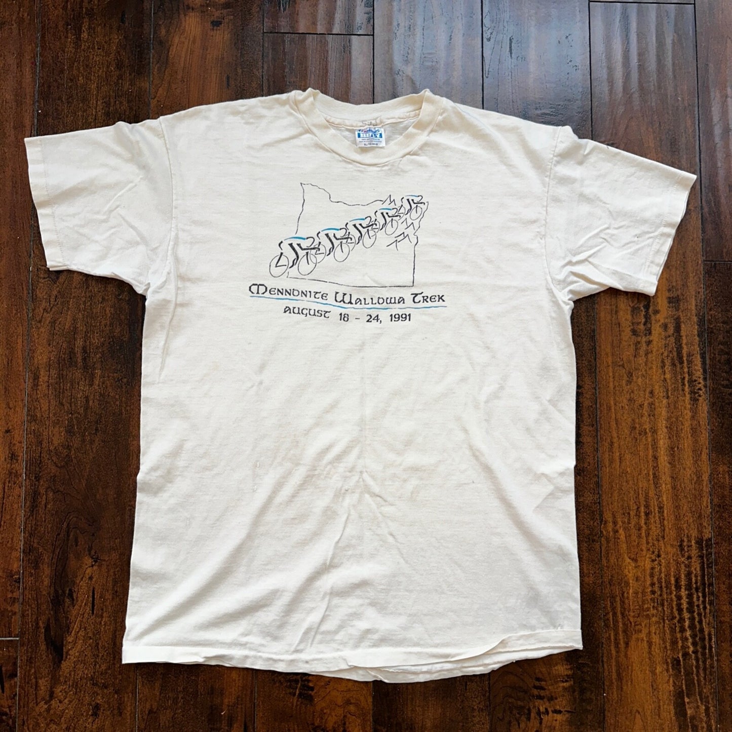 Oregon Bike Mennonite Wallowa Trek Vintage T Shirt Cycle Sports Gym Hanes XL